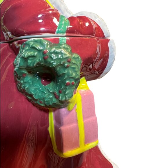 SPODE "Christmas Tree" Santa Handpainted Ceramic COOKIE JAR Holiday 10.75" tall - Picture 10 of 16